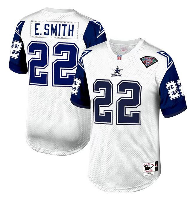 Men's Dallas Cowboys #22 Emmitt Smith White 1996 Mitchell & Ness Throwback Stitched Football Jersey